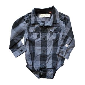 Grey/Black Button-Up Shirt Onesie, Kid's 6M